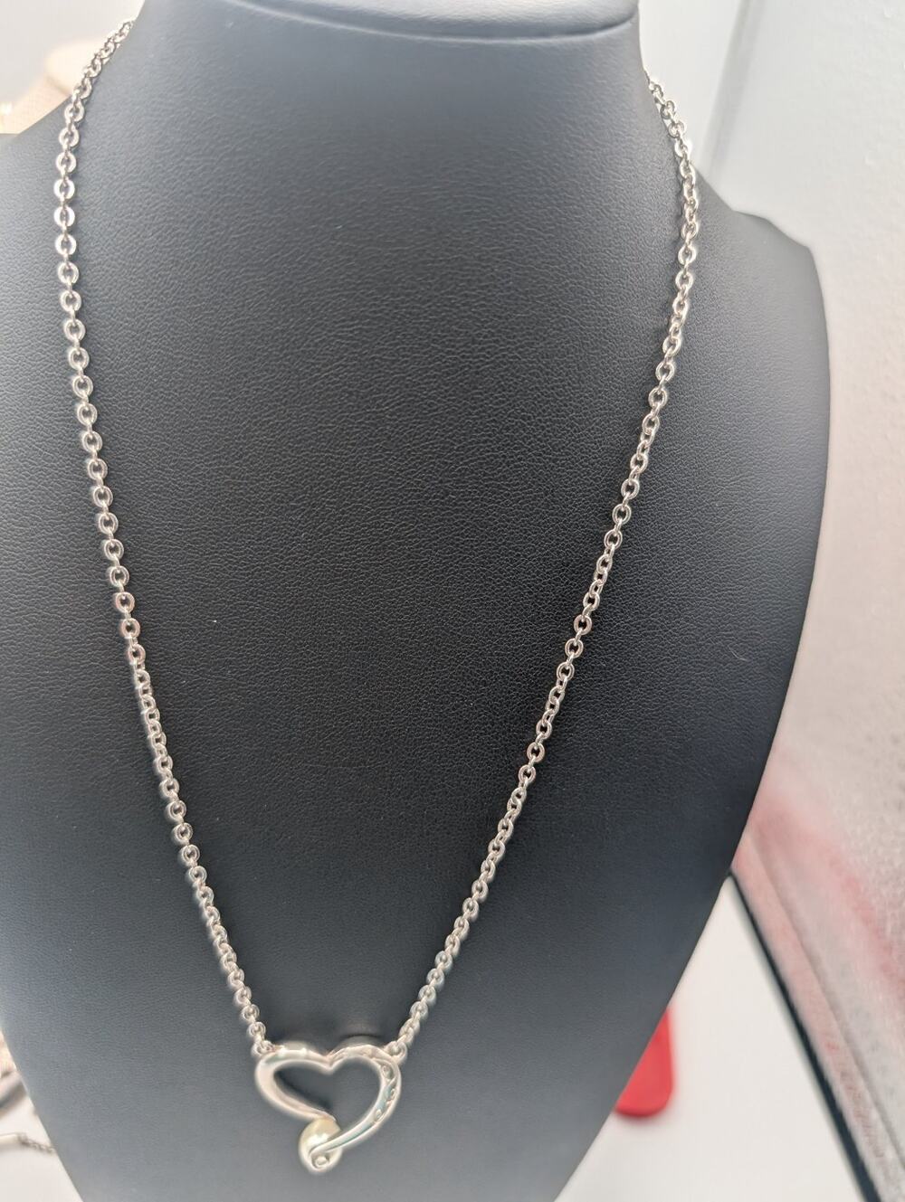 Brighton Silver Tone Heart Pendant Necklace with Pearl Accent & Rolo Chain